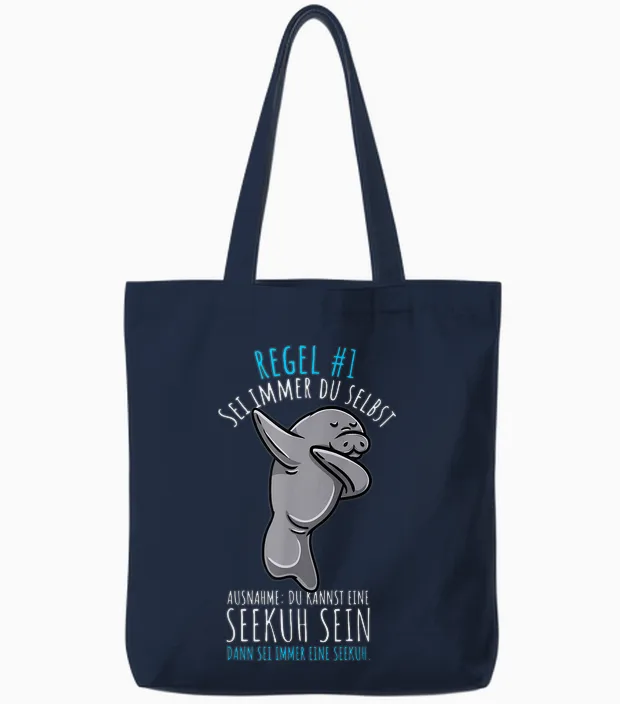 Sei Immer Du Selbst Seekuh Tote Bags in Navy