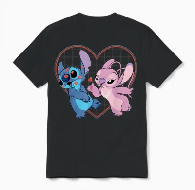 Disney Lilo and Stitch Angel Kisses Love T-Shirt, Black Unisex T-Shirt - Black