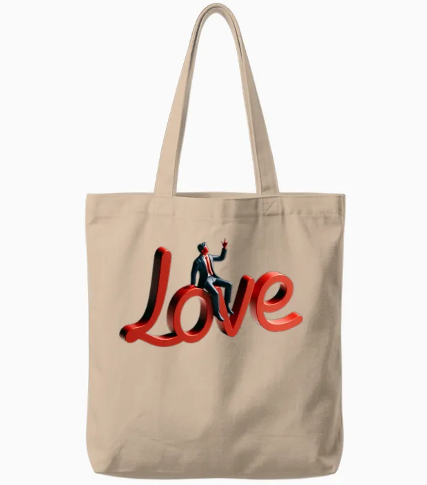 3d Love Typography with Creative Design Tote Bags in Natural