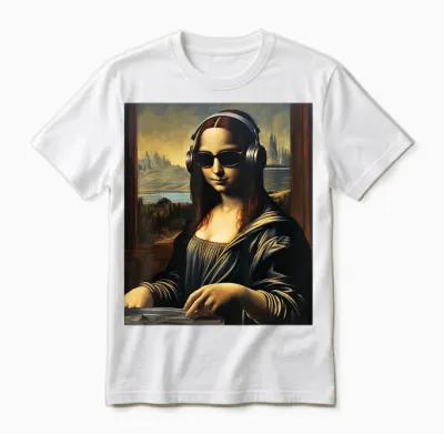 Mona Lisa in Dj | Trending Aesthetic Streetwear T-Shirt, Black, S Unisex T-Shirt - White