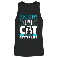 Skiing Skier Cat — Lovers Unisex Tank Top - Black – 2