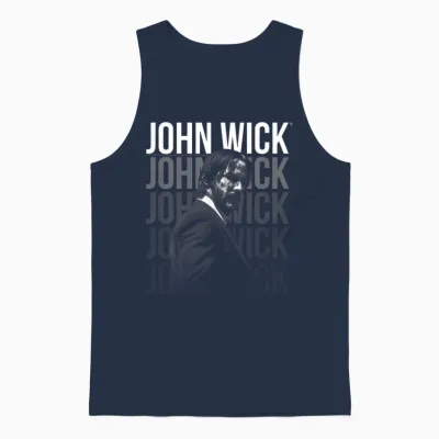 John Wick Repeating Logo T-Shirt, Black Unisex Tank Top - Navy