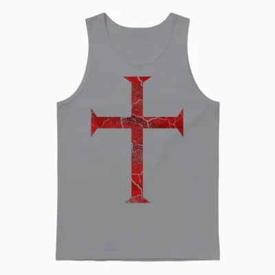 Distressed Deus Vult Knights Templar Cross Crusader Unisex Tank Top - Sport Grey