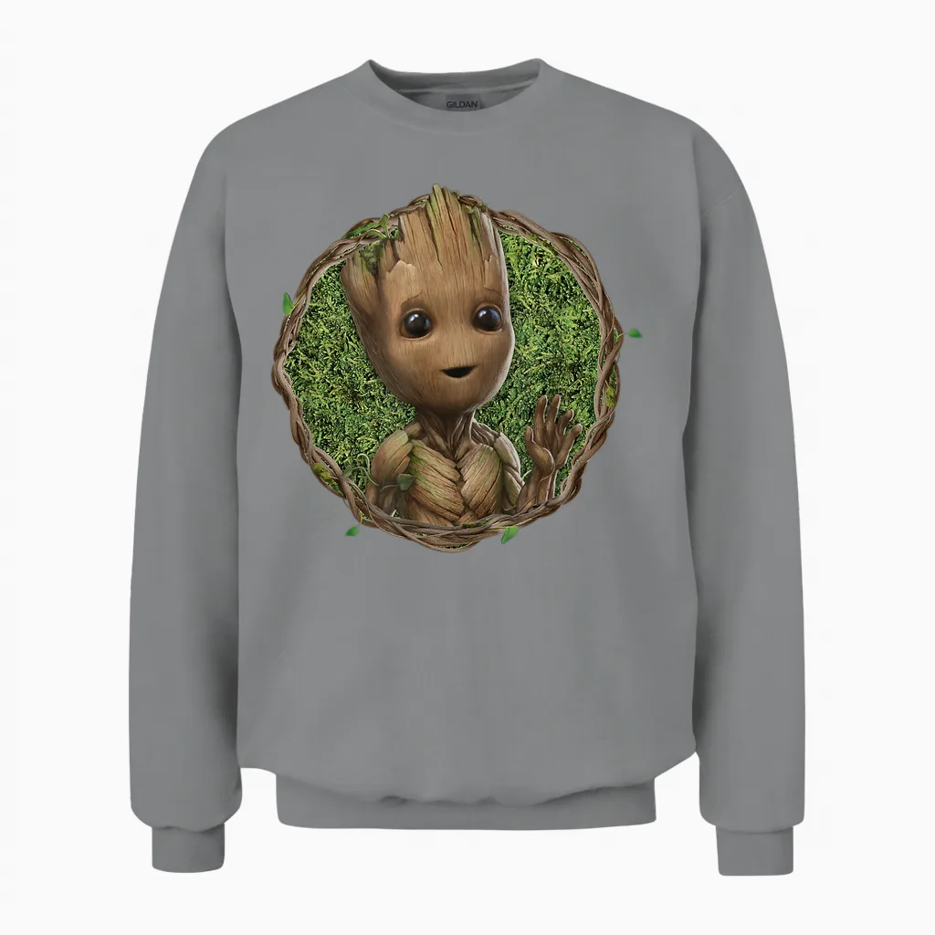 Marvel Studios I Am Groot Wave T-Shirt, Black Unisex Sweatshirt in Sport Grey