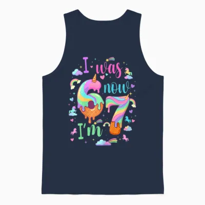 I Was 6 Now I'm 7 Meme Unicorn Ice Cream Cone 7th Birthday Unisex Tank Top - Navy