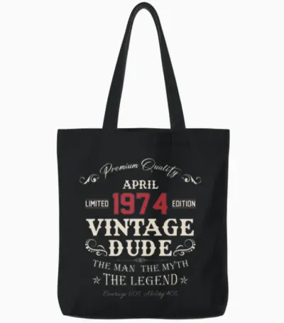 April 1974 Vintage Birthday Present Tote Bags - Black