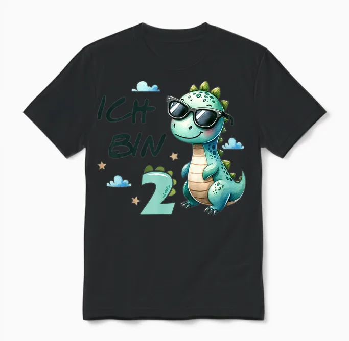 2 Geburtstag Junge Mädchen Geschenke 2 Jahre Alt Cooler Dino Unisex T-Shirt in Black