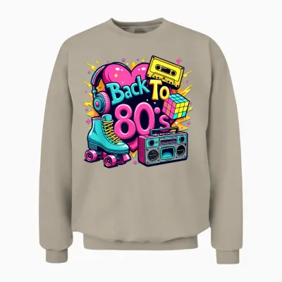 Back to the 80s Retro 80s Vintage Party Outfit for Men and Women T-Shirt, Black, S Unisex Sweatshirt - Sand
