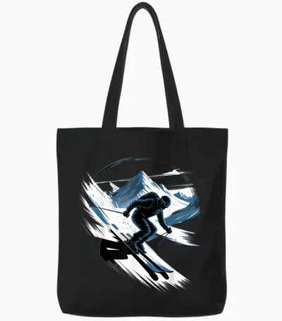 Skiing Astronaut Sport Winter Skiing Funny Space Ski Tote Bags - Black
