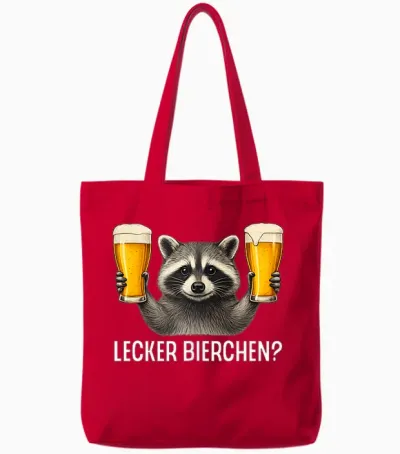 Funny Raccoon T-Shirt with German Text Tote Bags - Red