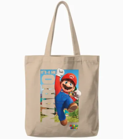 The Super Mario Bros. Movie It's-A Me Mario Poster T-Shirt, White Tote Bags - Natural