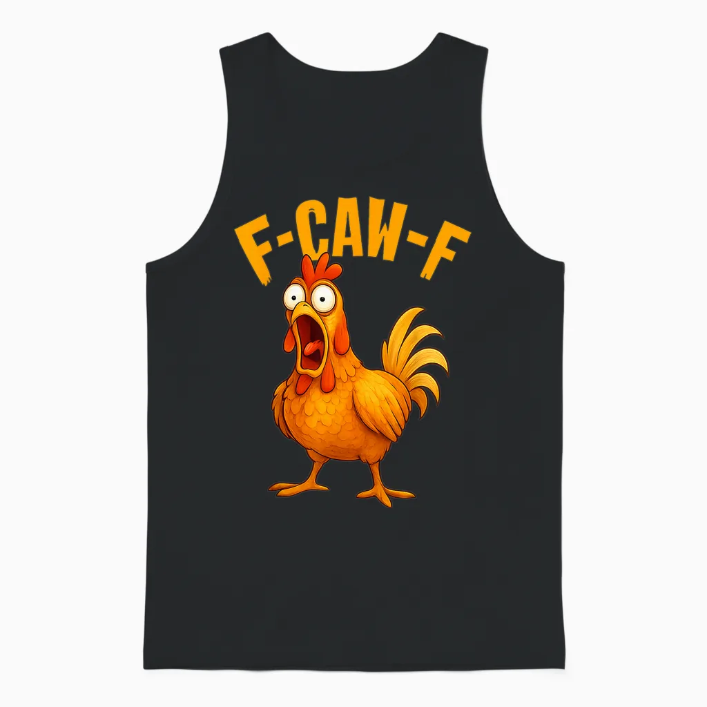 Funny F-Caw-F Chicken Fcawf Humor Quote Rooster Meme Unisex Tank Top in Black