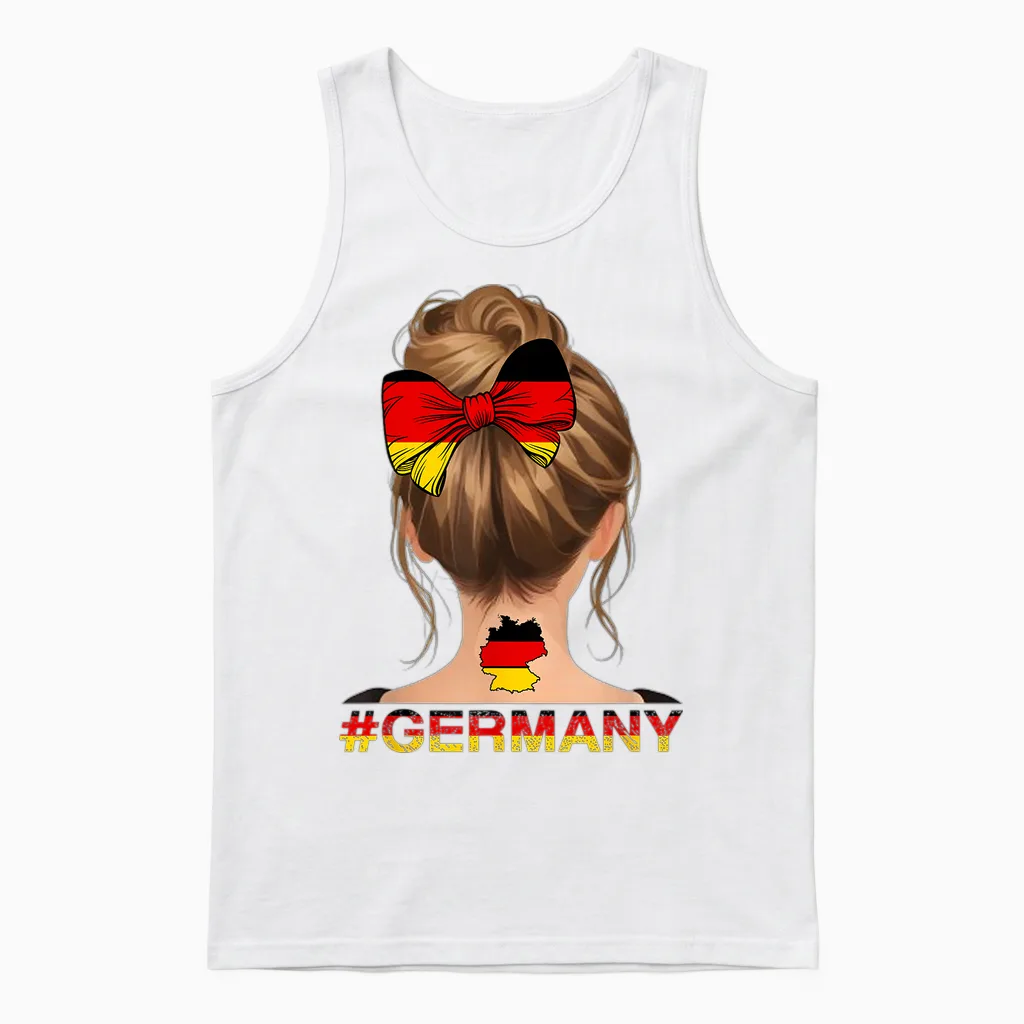 Deutsches Mädchen - Deutschland Flagge Messy Bun Unisex Tank Top in White