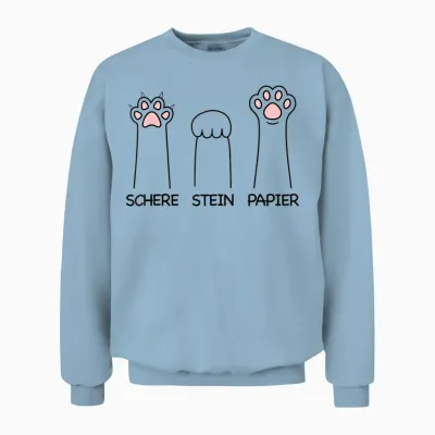 Schere Stein Papier Spiel Süße Katzenpfote Lustiges Katzen Unisex Sweatshirt - Light Blue