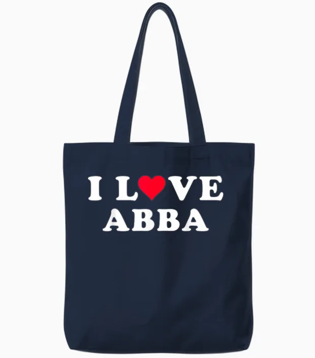 I Love Abba Matching Girlfriend and Boyfriend Abba Name T-Shirt, Black Tote Bags in Navy