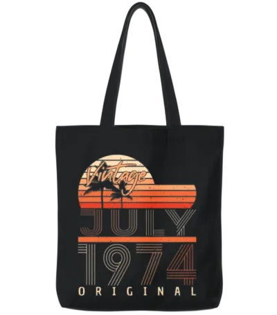 1974 in July Vintage Tote Bags - Black