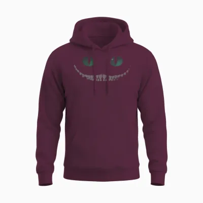 Disney Alice in Wonderland Smile Cheshire Cat T-Shirt, Black Unisex Hoodie - Maroon