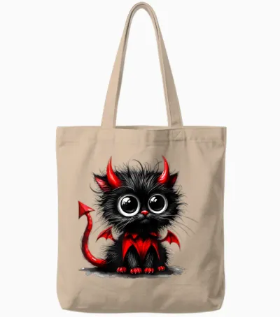 Süße Katze Kätzchen Halloween Schwarz Teufel Cartoon T-Shirt, Black Tote Bags - Natural