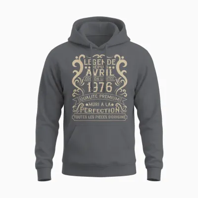 April 1976 - 49 Years Anniversary Gift Vintage 1976 T-Shirt, Black, S Unisex Hoodie - Charcoal