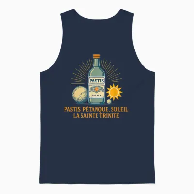 Pastis, Petanque, Sun: the Holy Trinity Unisex Tank Top - Navy