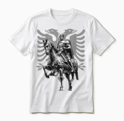 Albanien Albanischer Adler Kosovo Skënderbeu T-Shirt - Unisex Erwachsene - Schwarz - Small - Kurzarm - Klassisch - Albaner, Albanien-Interessierte Unisex T-Shirt - White