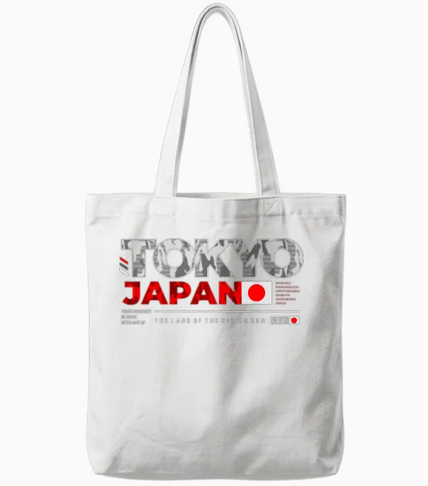 Tokyo Japan the Land of the Rising Sun T-Shirt, Black, S Tote Bags in White