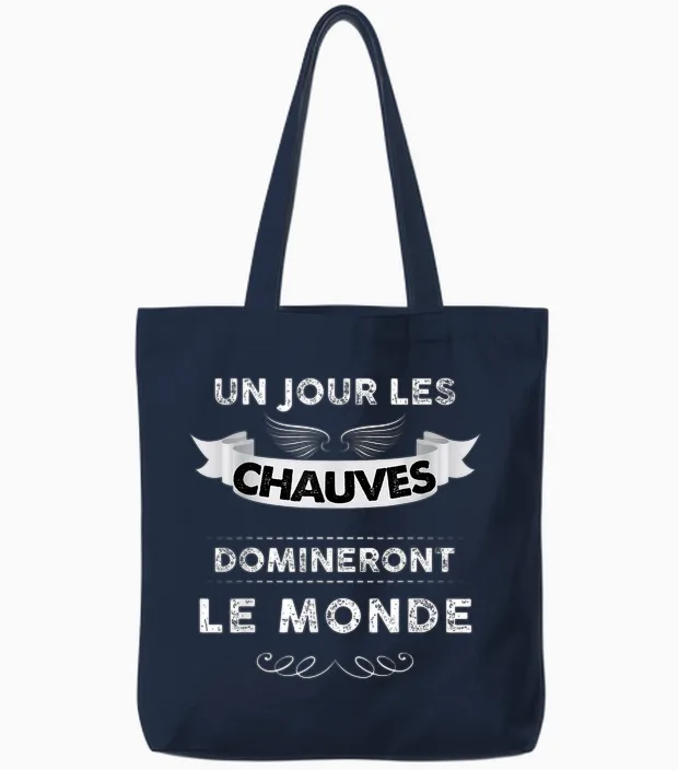 Un Jour Balds Will Dominate the World Man Baldness Tote Bags in Navy