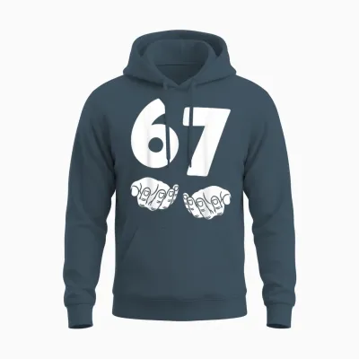 67 Number Sixty-Seven Funny Hands Meme Teen Kid Matching Unisex Hoodie - Dark Heather