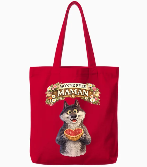 Loup Le Mal Aimé Cadeau Fete Des Meres Bonne Fete Maman Aime Tote Bags in Red