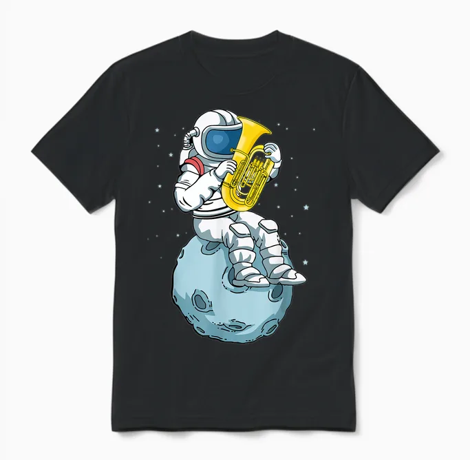 Astronaut Tuba Spieler Musikliebhaber Kinder Big Band Tuba Unisex T-Shirt in Black