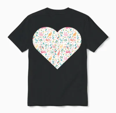 Cœur Rempli De Lapins Et De Verdure De Couleur Pastel Unisex T-Shirt - Black