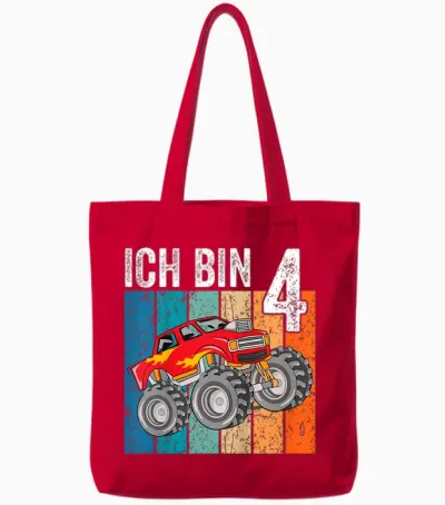 Kinder Monster Truck Geburtstag Deko Kinder 4 Jahre Junge Ich Bin 4 Tote Bags - Red