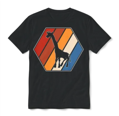 Giraffe Retro Unisex T-Shirt - Black