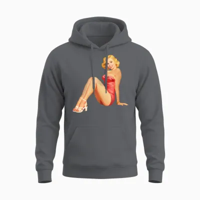 Vintage Retro Pin Up Girl in Red Unisex Hoodie - Charcoal