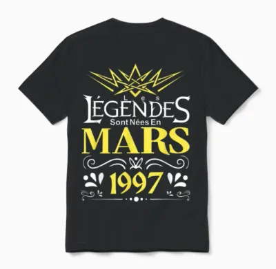 Legends Are Born in March 1997 Birthday Gift T-Shirt, Black, S Unisex T-Shirt - Black