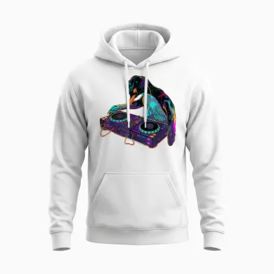 Pinguin Musik Dj House Musik Artwork Plattenspieler Dj Pinguin Unisex Hoodie - White
