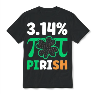 3.14% Pirish Funny St. Patricks Math Geek Pi Day Unisex T-Shirt - Black