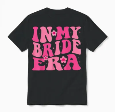 In My Bride Era Bride Era Bride Era Bridal Floral Groovy Retro Design T-Shirt, Black Unisex T-Shirt - Black
