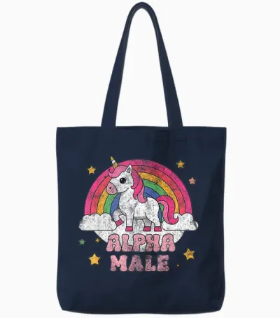 Alpha Male Unicorn T-Shirt, Pink Tote Bags - Navy