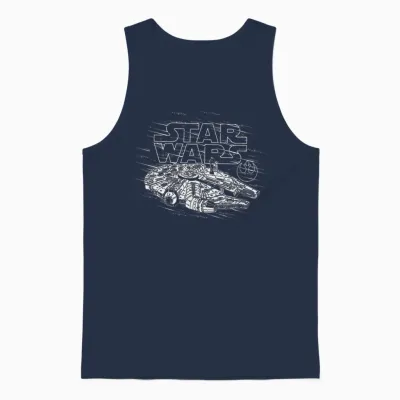 Star Wars Millennium Falcon Retro Lightspeed Logo T-Shirt, Black Unisex Tank Top - Navy