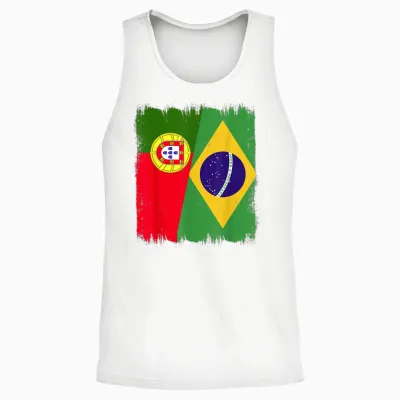 Drapeau Portugal Brésil Portugais Racines Brésiliennes Pride Unisex Tank Top - White