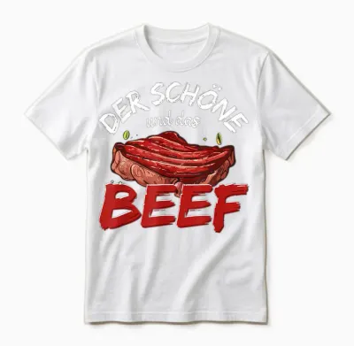 T-Shirt with German Text "der Schöne Und Das Beef Grillen" [german Language, Black Unisex T-Shirt - White