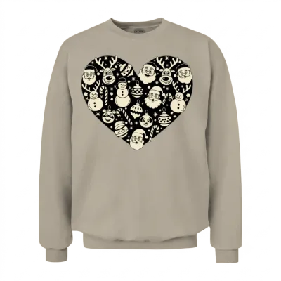 Heart Made of Christmas Shapes – Festive Love Unisex Sweatshirt - Sand