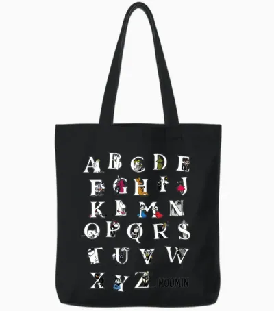 Kids Moomin Alphabet Color Kids T-Shirt, Blue Tote Bags - Black