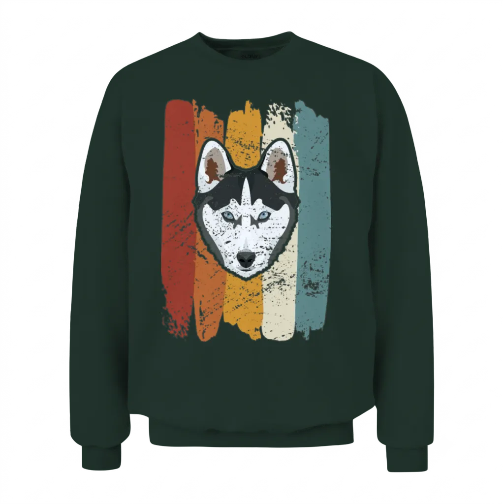 Smiling Husky Retro Unisex Sweatshirt - Forest