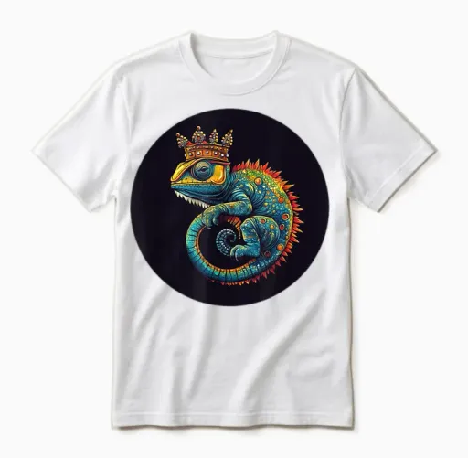 Lovely Chameleon with Crown for Reptile and Chameleon Lovers T-Shirt, Black, S Unisex T-Shirt in White