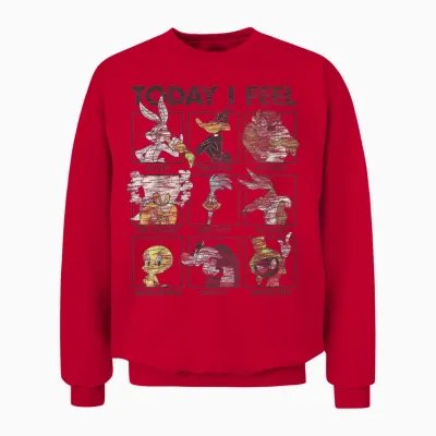 Looney Tunes Today I Feel Distressed Character Box Ups Unisex Sweatshirt - Red