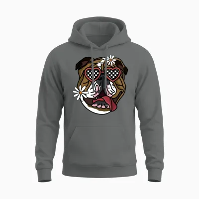 Bulldog Retro Dog Unisex Hoodie - Graphite Heather