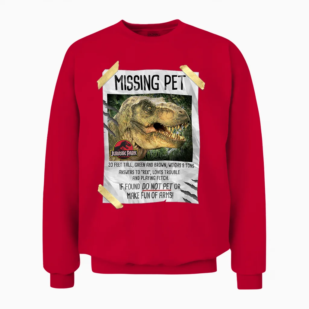 Jurassic Park Missing Pet T-Rex Poster Taped Unisex Sweatshirt in Red