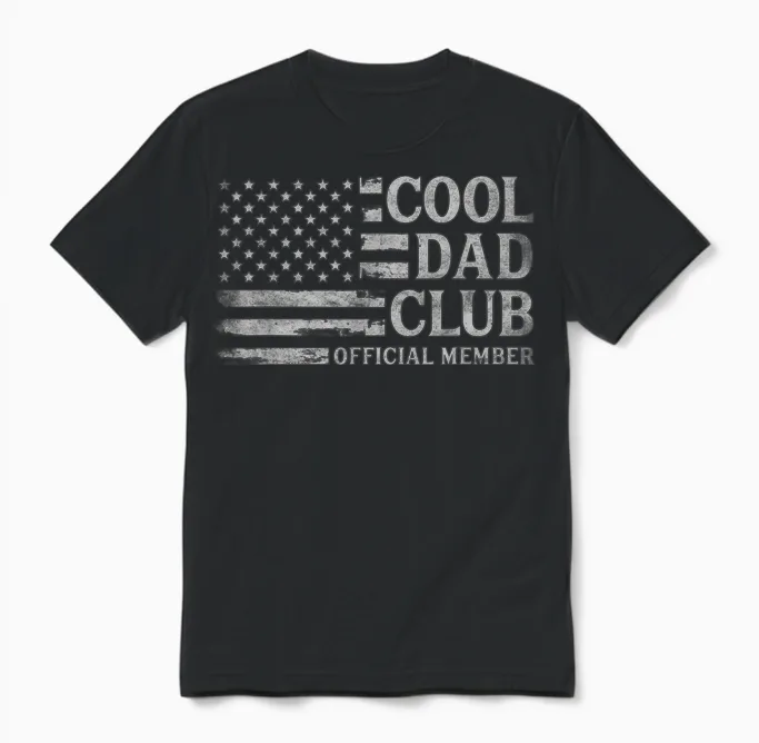 Cool Dad Club Grey Usa Flag Father's Day Vintage Papa Unisex T-Shirt in Black